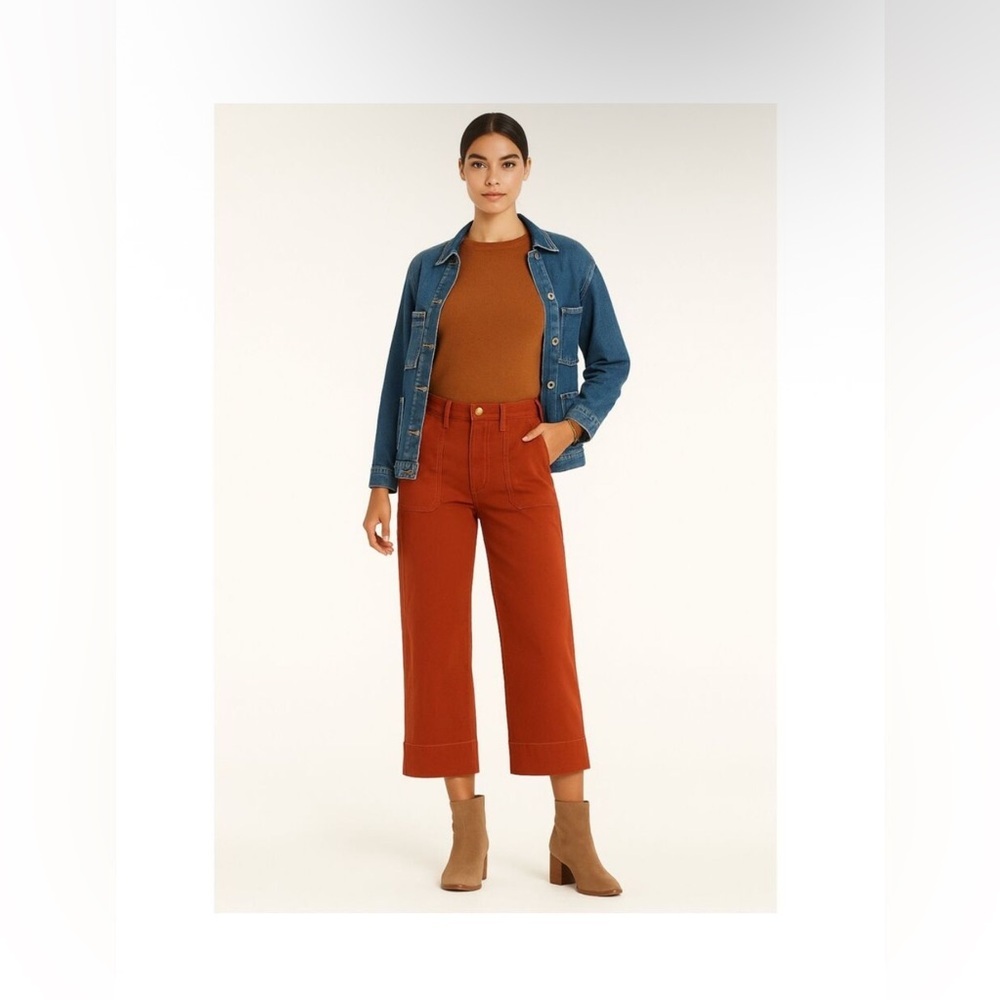 Roller Rabbit Elle Twill Straight Leg High Rise Crop Poplin Pants in Terra Cotta